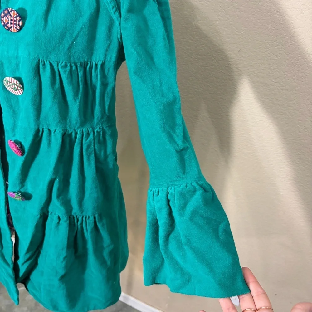 Whimsical vibrant green Judith March coat Measure Like Small Satin lined Boho - Picture 5 of 15